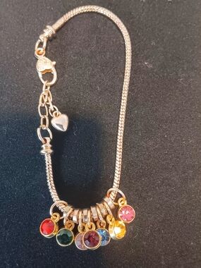Gold-Tone Multi-Stone Charm Bracelet — Colorful Crystal Dangles